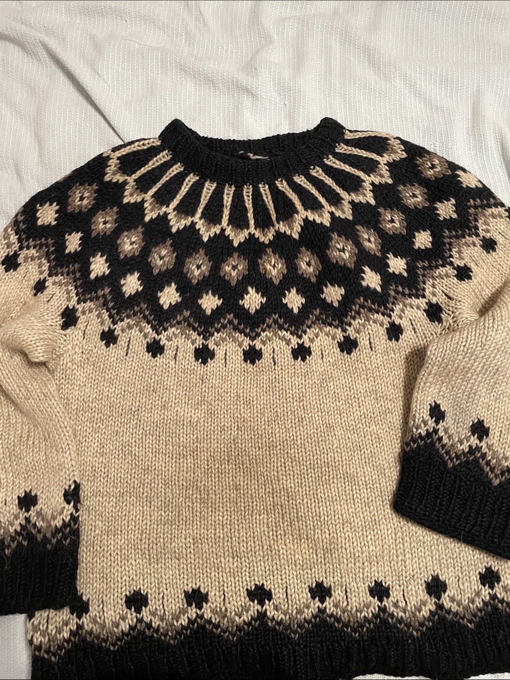 Cozy Fair Isle Scoop Neck Sweater in Cream & Black